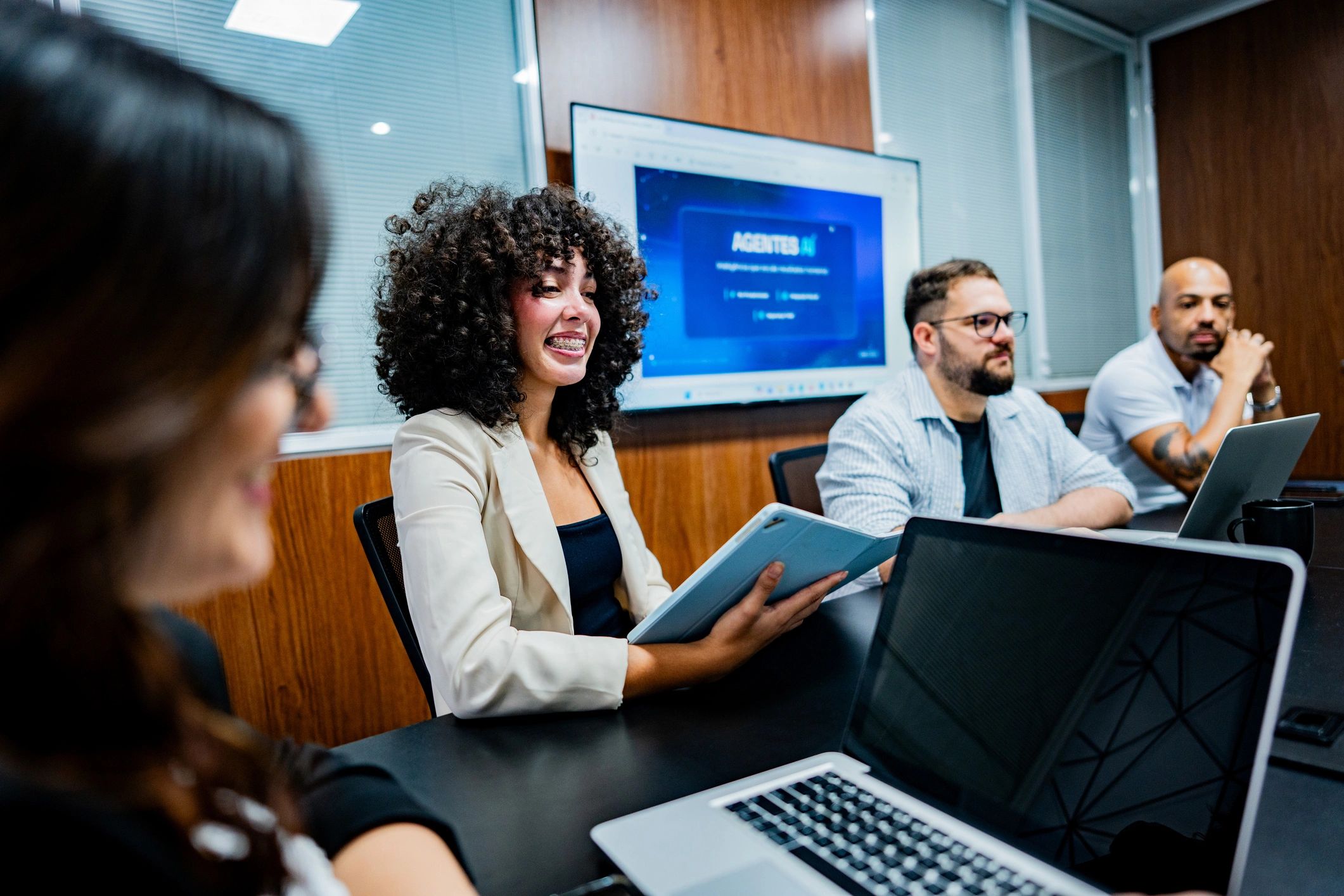 Corporate team collaborating in a meeting