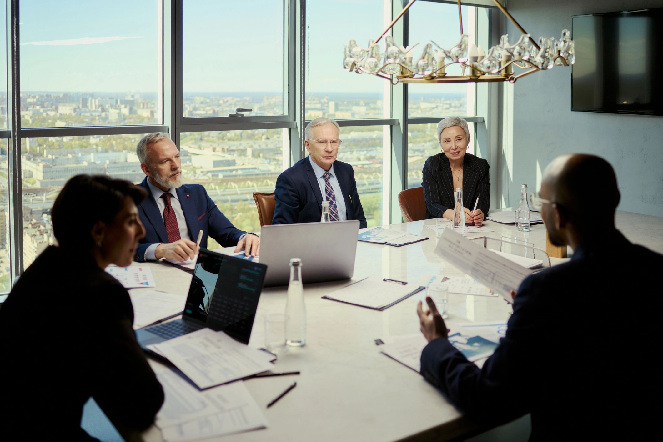 Business team discussing strategy in a boardroom